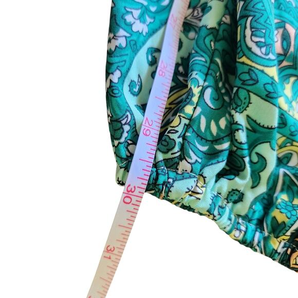 Gomorn Boho wide leg pants green paisley shirred waist size 6 - Picture 4 of 9